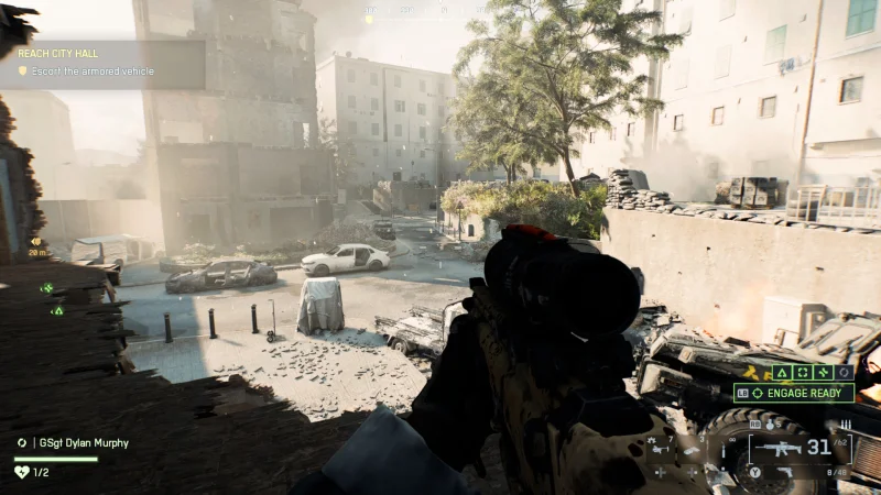  В кампании можно давать команды членам отряда, и после этого игра подсвечивает противников, что очень удобно (и окончательно превращает «сюжетку» в тир) 