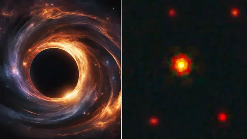  Изображение «Большой красной точки» на правой части снимка, слева — в представлении художника..Источник изображения: NASA 