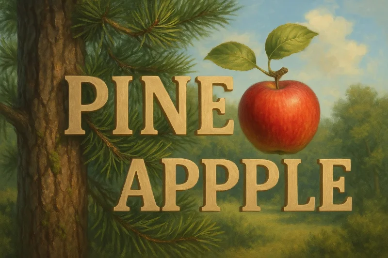  Авторегрессионную модель попросили визуализировать ребус со словом PINEAPPLE. Результат оказался излишне буквальным (надписи на изображении были лишними — сосна и яблоко получились вполне узнаваемыми), но поставленная цель была достигнута (источник: ИИ-генерация на основе модели GPT-image-1) 