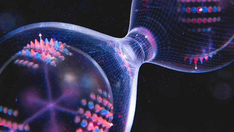  Реализующий квантовую запутанность логический вентиль во вдохновенном представлении художника (источник: University of Sydney) 